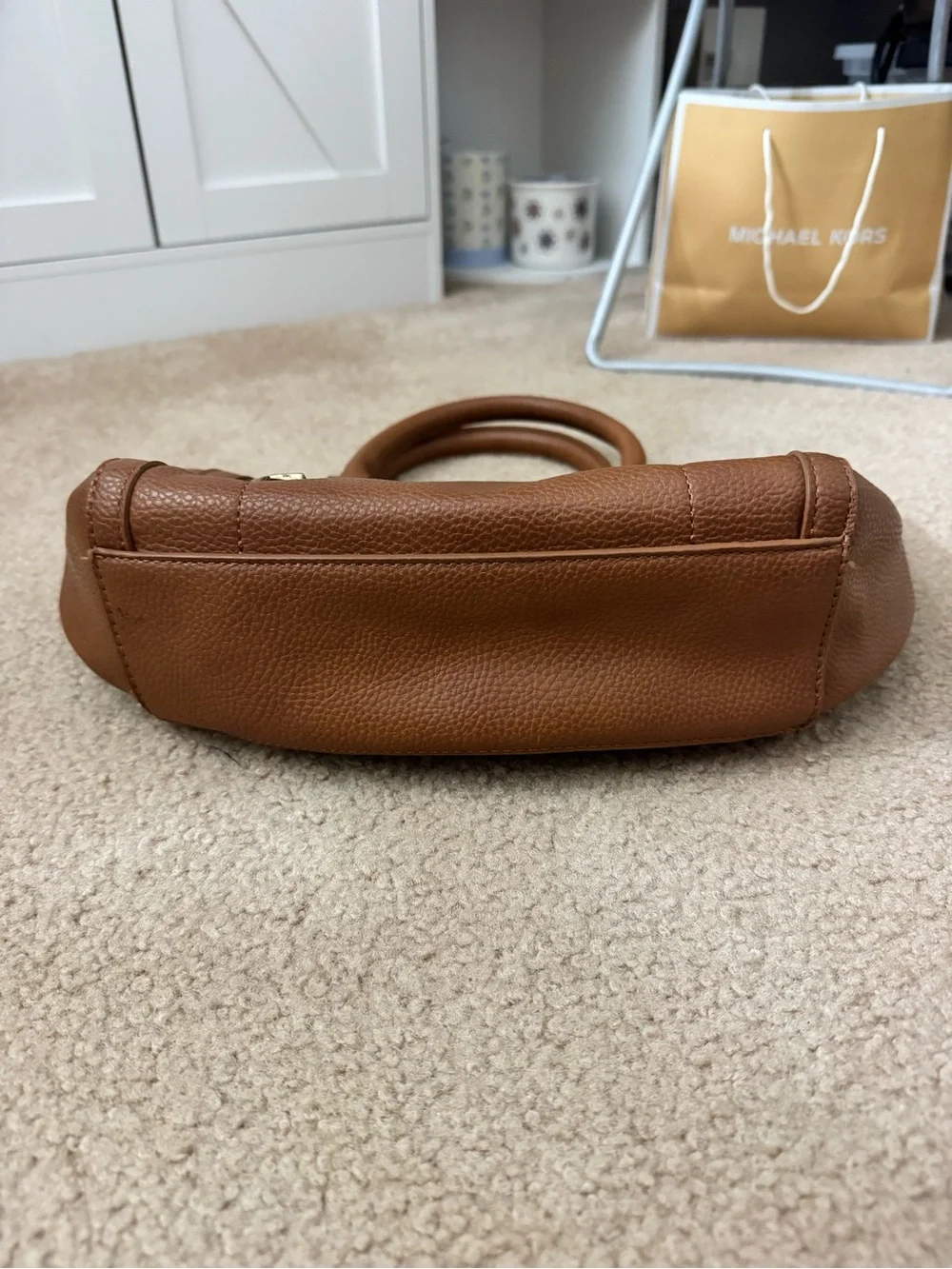 Steve Madden Brown Pebbled Leather Satchel with Gold Hardware